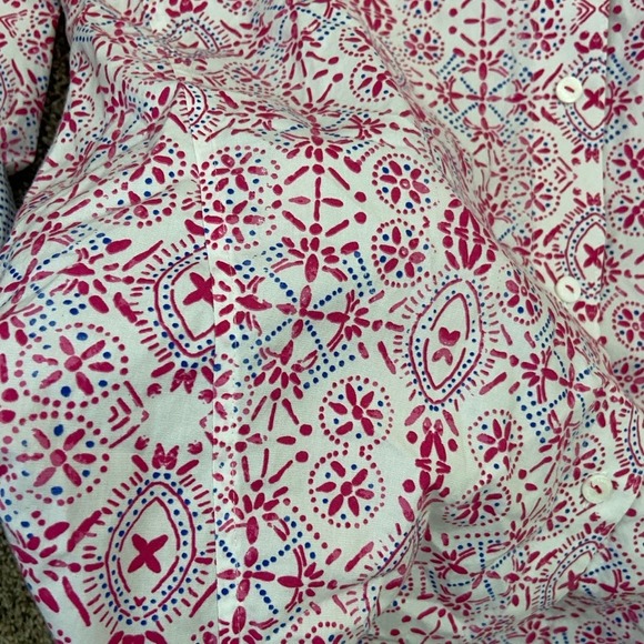 Foxcroft fitted button up blouse 3/4 sleeve size 4 flip cuffs white pink blue - Picture 9 of 11